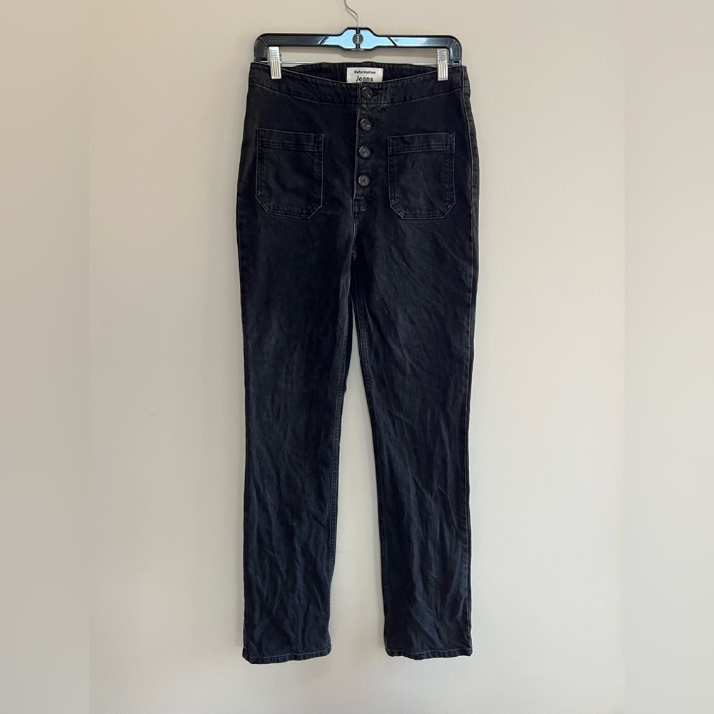 Reformation Jeans Elsie Mojave Straight Leg Button Fly Jeans, Black Wash, 27